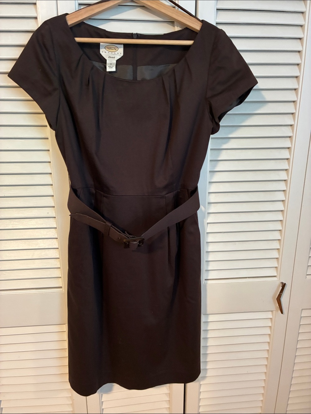 Talbots Brown Short Sleeve Belted Sheath Dress